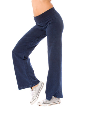 Wide Leg Roll Down Pants (Style W-326, Dark Blue Mineral Wash MW8) by -  Londo Lifestyle